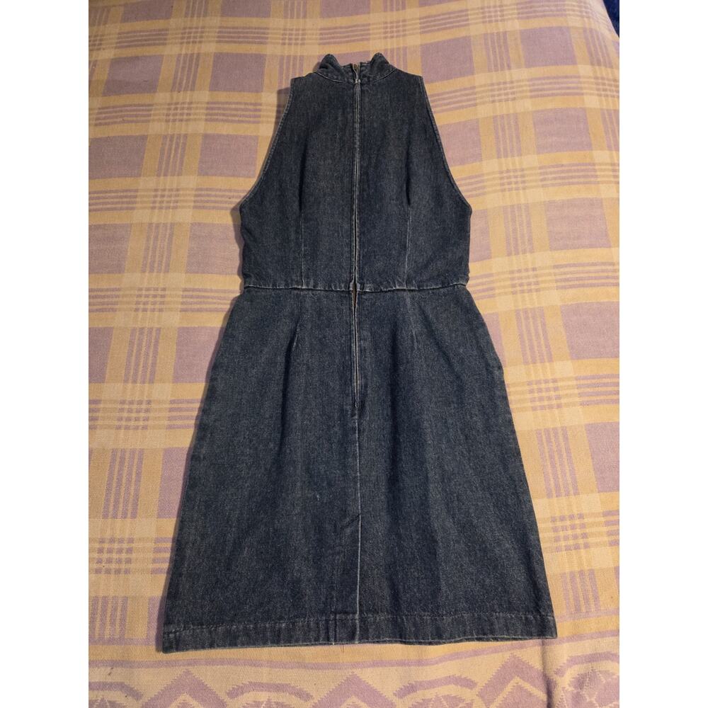 Vintage Ralph Lauren Size 10 Denim Jean Dress USA Zip Up 70s 80s Halter Dark